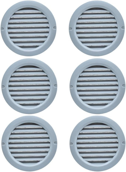VENTS-US - 4" Round Plastic Light Gray Vent Cover with Built-in Insect Screen and Flange for Air Supply or Exhaust Air Applications - Compatible with a 4 Inch Duct Diameter (6-Pack)