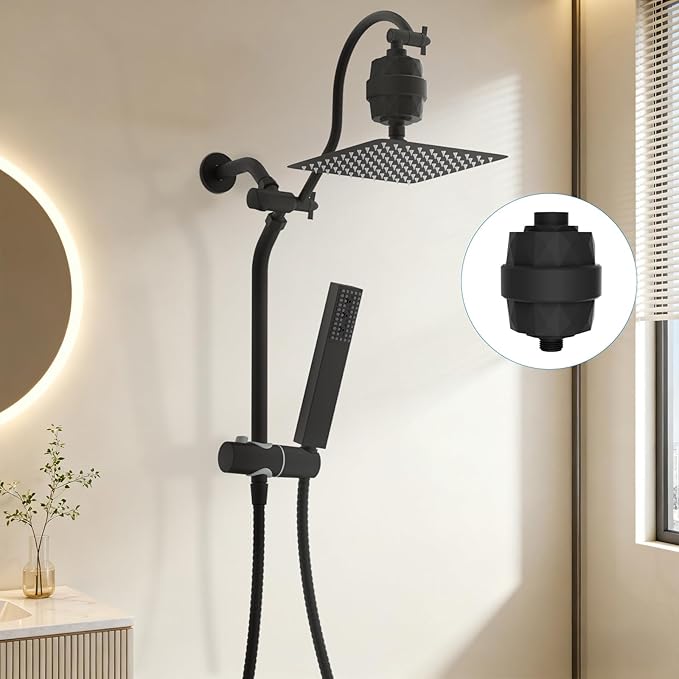 Hibbent Upgraded High Output Shower Filter for Hard Water, 20 Stage Showerhead Filter with Vitamin C, Removes Chlorine and Fluoride, Reduces Dry Itchy Skin, Eczema, and Dandruff, Matte Black