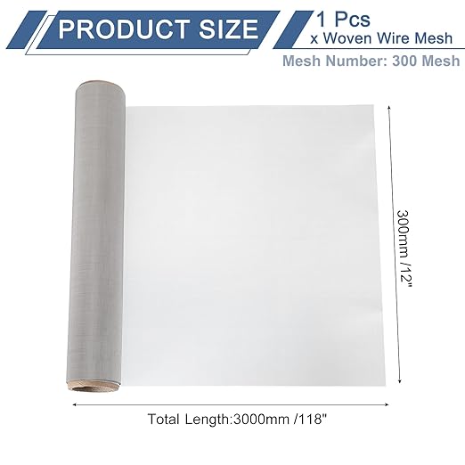 uxcell 300 Mesh 118" x 12" Woven Wire Mesh, 304 Stainless Steel Air Vent Filter Screen, Window Screen Mesh for DIY Projects Vents Cover Filtration Animals Fence