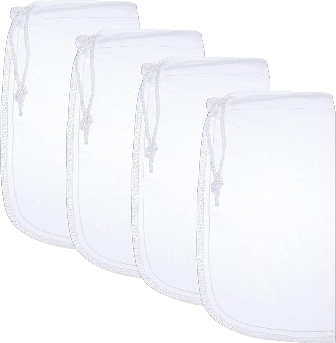 4 Pack Aquarium Filter Bags Fine Mesh Bag Filter Sock Nylon Aquarium Media Bag Reusable Extra Fine Filters Bags 180 Mesh Pouch Drawstring for Impurities Activated Carbon,White