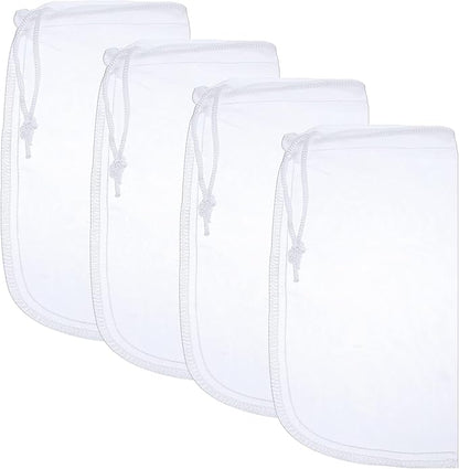4 Pack Aquarium Filter Bags Fine Mesh Bag Filter Sock Nylon Aquarium Media Bag Reusable Extra Fine Filters Bags 180 Mesh Pouch Drawstring for Impurities Activated Carbon,White