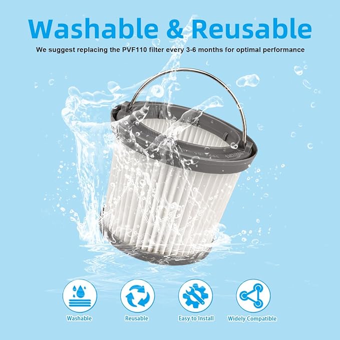 4 Pack PVF110 Replacement Filter for Black and Decker Handheld Pivot Vacuum BDH2000PL BDH2020FLFH PHV1410 PHV1810 PHV1210 BDH2020FL, Washable Hand Vac Filters