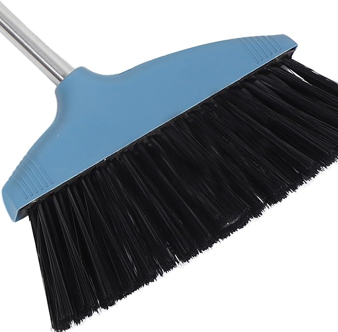 BESPORTBLE Soft Bristle Broom Dustpan Set Blue Floor Sweeping Broom Non-Stick Hair Design Home Kitchen Patio Garage Use