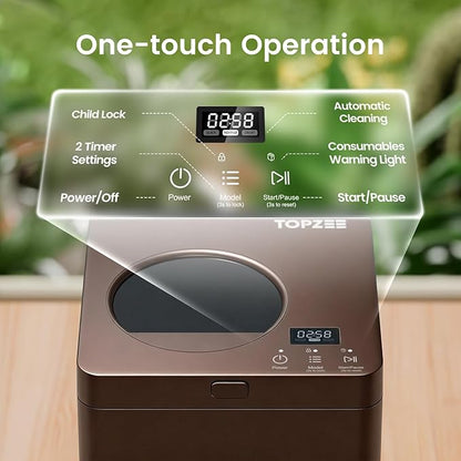 TOPZEE Electric Composter:3L Kitchen Compost Bin Countertop Indoor Odorless, Kitchen Composter Auto-Cleaning, Turns Waste into Natural Fertilizer with a Single Button, Dark Brown