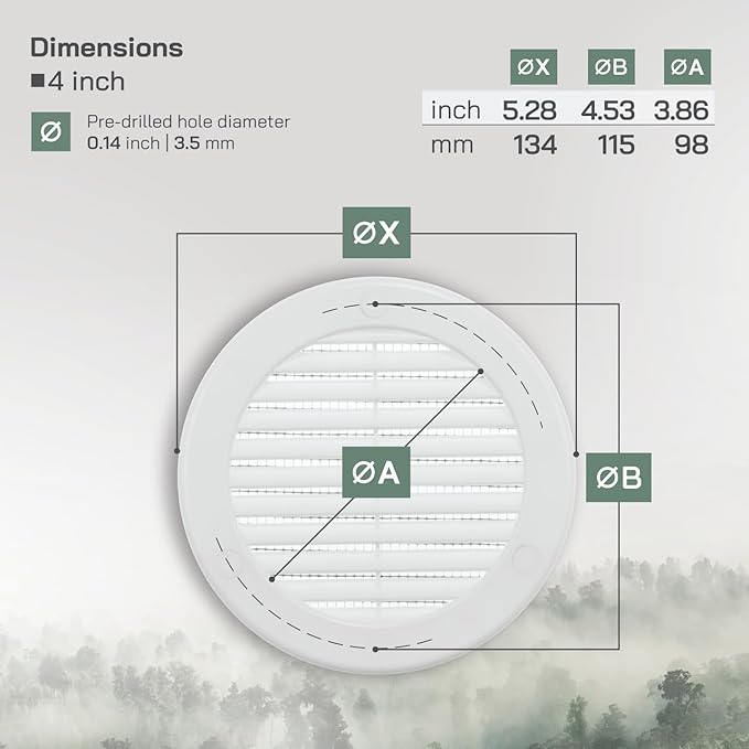 Vent Systems 4" Inch (Opening Dimensions) - Pack of 10 - White Soffit Vent Cover - Plastic Round Air Vent Grille - Built-in Mesh Screen - HVAC Register Louver for Bathroom, Home, Kitchen