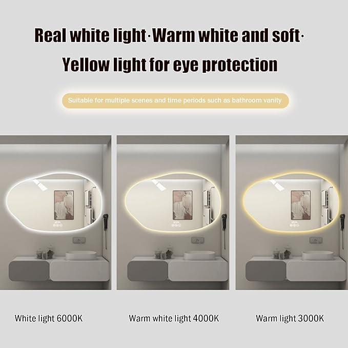 JSLJDM 800 mm Illuminated Backlit LED Bathroom Mirror, Wall Mounted Multifunction Bathroom Vanity Mirror with Lights and Demister Pad, Energy-Saving Illuminated Smart Mirror