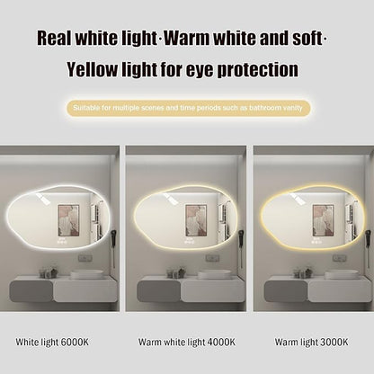JSLJDM 800 mm Illuminated Backlit LED Bathroom Mirror, Wall Mounted Multifunction Bathroom Vanity Mirror with Lights and Demister Pad, Energy-Saving Illuminated Smart Mirror