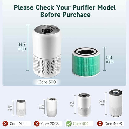 Core 300 Air Purifier Replacement HEPA Filter （Toxin Absorber）for LEVOIT Core 300-P/300S, H13 True HEPA + Activated Carbon, 99.97% Dust Pollen Pet Dander Smoke, 1 Pack (green)