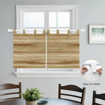 Light Brown Wood Grain Kitchen Curtains 24 Inch Length, Small Window Curtains Tab Top, Western Farmhouse Barn Door Light Filtering Short Window Treatments Tier Drapes 27.5"x24" 2 Panel