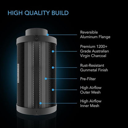 AC Infinity Air Carbon Filter XL 8", with Premium Australian Virgin Charcoal, Pre-Filter and Rope Hangers, Odor Scrubber fit for Inline Duct Fan, Odor Control, Hydroponics