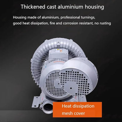 Regenerative Blower air Filter 110V, 50HZ, Single Phase, High-Pressure Vortex Ring Blower, 0.24HP - 1.49HP, Industrial Vacuum Pump 0.74HP 50cfm, Aluminum Alloy