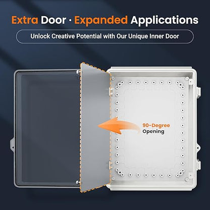 QILIPSU Waterproof Junction Box IP67 Outdoor Plastic Electrical Project Enclosure Weatherproof with Inner Door, Mounting Plate, Wall Brackets, Hinged Clear Cover 14.6"x10.6"x5.9" CC-D