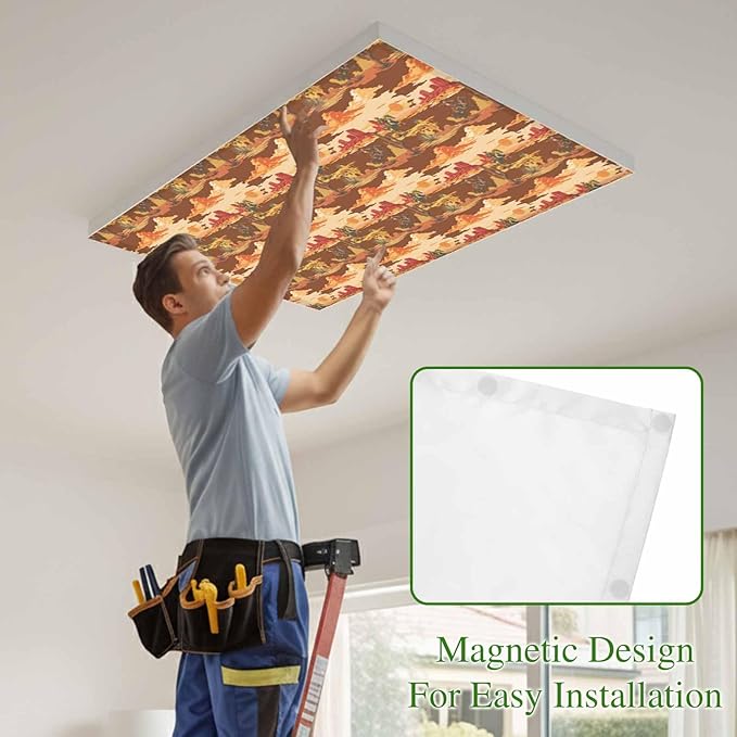Tropical Plant Cactus Fluorescent Light Covers 1 Pack Western Cowboy Horse Sunset Deserts Brown Magnetic Fluorescent Ceiling Lights Filters for Office Classroom Home Drop Ceiling 4x2 Feet