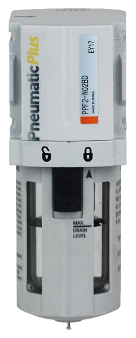 PneumaticPlus PPF2-N02B Miniature Compressed Air Particulate Filter 1/4" NPT - 5 Micron, Poly Bowl, Manual Drain, Bracket