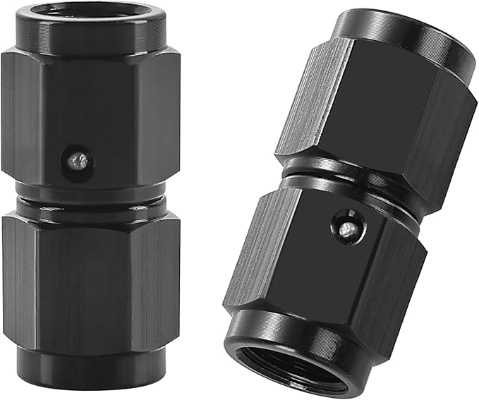 EVIL ENERGY 3AN Female to 3AN Female Straight Swivel Coupler Union Fitting Adapter Aluminum Black 2PCS