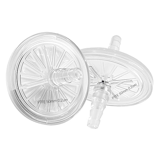 PTFE Venting Filter Disc - 50mm,0.2μm Individually Packed,Stepped Hose Barbs,(¼-½ in) Diameter,60 psi Maximum Operation Pressure (Pack of 1)