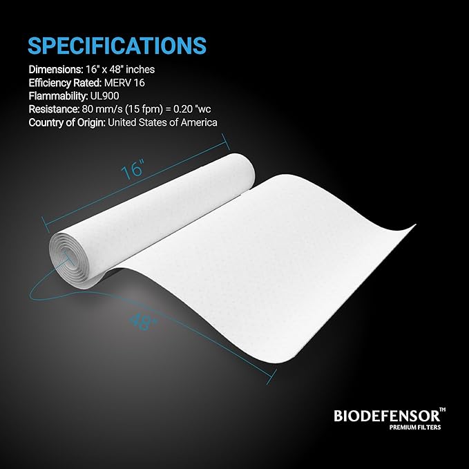 Biodefensor MERV 16 Air Filter Material Roll - Made in USA - DIY Filtration Projects