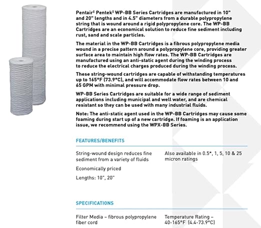 Pentair Pentek WP5BB97P Big Blue Sediment Water Filter, 10-Inch, Whole House Polypropylene String-Wound Filter Cartridge, 10" x 4.5", 5 Micron
