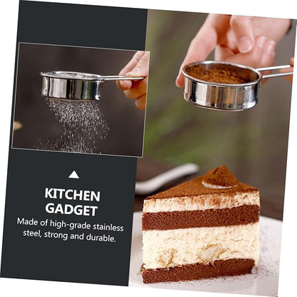 Luxshiny 2pcs Stainless Steel Flour Sieve with Hanging Ear Portable Rust Handheld Strainer for Baking Powdered Sugar Cocoa Almond Powder Kitchen Utensil for Home and Restaurant Use