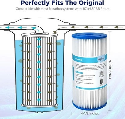 Membrane Solutions 50 Micron Pleated Water Filter Home 10"x4.5" Whole House Heavy Duty Sediment Replacement Cartridge Compatible with ECP10-1,ECP20-BB,R50-BBSA,FXHSC,CB1-SED10-BB (16 Pack)