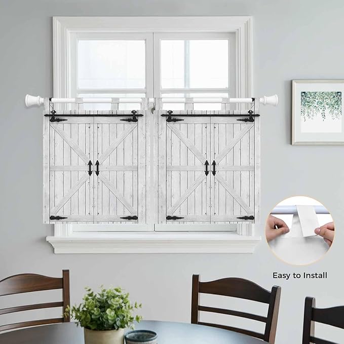 Farmhouse Wood Grain Kitchen Curtains 24 Inch Length, Small Window Curtains Tab Top, Vintage Country Barn Gate Grey Light Filtering Short Window Treatments Tier Drapes 27.5"x24" 2 Panel