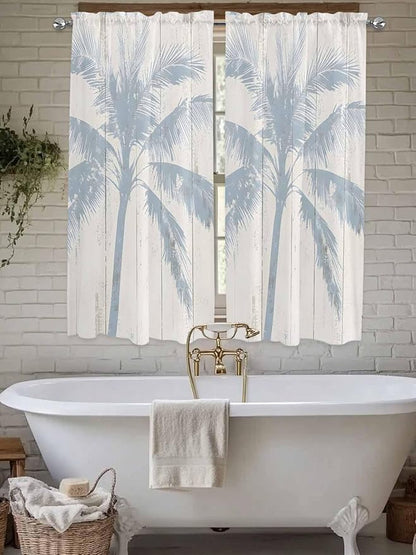 Summer Coconut Tree on Vintage Wood Grain Window Valance Curtains, Seaside Plants Light Filtering Kitchen Valance with 3-inch Rod Pocket for Living Room Bathroom Bedroom,2 Panel,52x72In