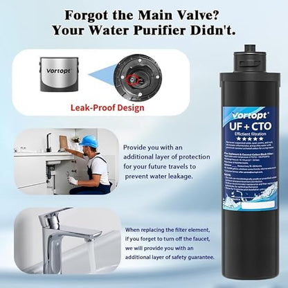VORTOPT Q5-UF-M Replacement Water Filter Cartridge for Under Sink Systems,0.01μm UF Membrane & Carbon Block,14000 Gallon Capacity,NSF 42/372 Certified,Reduces Chlorine and Particles