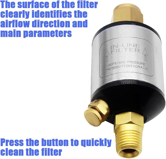 Oil Water Separator for Air Line, 1/4 Inch NPT Inlet and Outlet, Air Compressor Water Separator Filter, Water Separator For Air Compressor Line Dryer 150 PSI (1Pc)