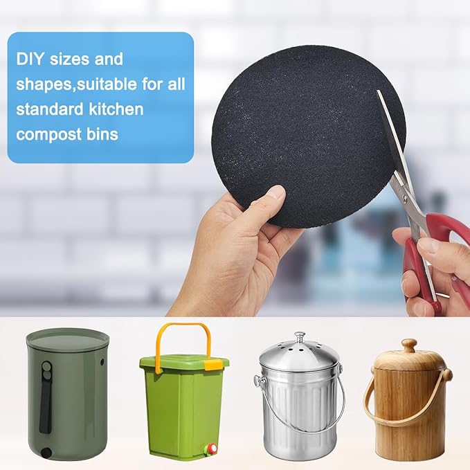 7.25inch Charcoal Filters for Compost Bucket, 3 Pack Compost Filter for Countertop Bin Pail, Activated Carbon Replacement Filters for Kitchen Compost Bins, Home Bucket Compost Bin Refill, Round