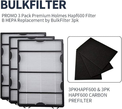 3PCS HAPF600 Air Filter and Pre Filter Replacement for Holmes Air Purifier HAP615 HAP625 HAP650 HAP725 HAP750 HAP1625 HAP1650 HAP1750, for GE 106633 106643 106653 106569 106853