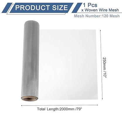 uxcell 120 Mesh 79" x 10" Woven Wire Mesh, 316 Stainless Steel Air Vent Filter Screen, Window Screen Mesh for DIY Projects Vents Cover Filtration Animals Fence