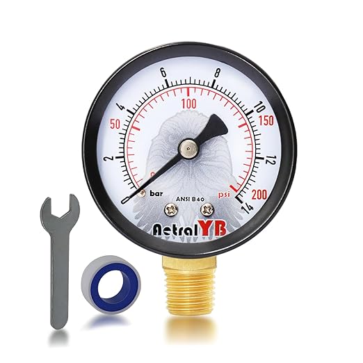 2-inch Pool Filter Pressure Gauge,60PSI, 1/4" NPT (Dry Lower 0-200PSI)