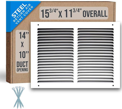 Fits 14x10 Duct Opening | Steel Return Air Grille by Handua | Vent Cover Grill for Sidewall and Ceiling | White | HVAC Cold Air Intake Grille | Outer Dimensions: 15.75"W X 11.75"