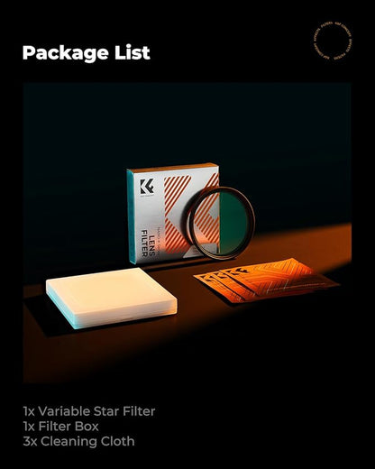 K&F CONCEPT 49mm Variable Star Filter Cross Screen Starburst Filter 4, 8 Points -18 Layer Coating Ultra Slim Optical Glas Camera Lens Filter with 3 Cleaning Cloth