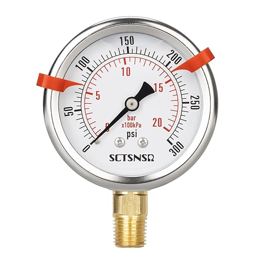 0 to 300 Psi Pressure Gauge, Glycerin Liquid Filled, 2.5 inch Dial, 1/4" NPT Lower Mount, Stainless Steel Case, for Regulator, Air Compressor, Water System, HVAC, Hydraulic, Pressure Test