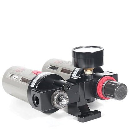Compressed Air Filter Regulator Lubricator Combo Airtac BFC4000 1/2''NPT 0-140 PSI with Pressure Gauge Semi-Auto Drain 3 in 1 Two FR.L Unit