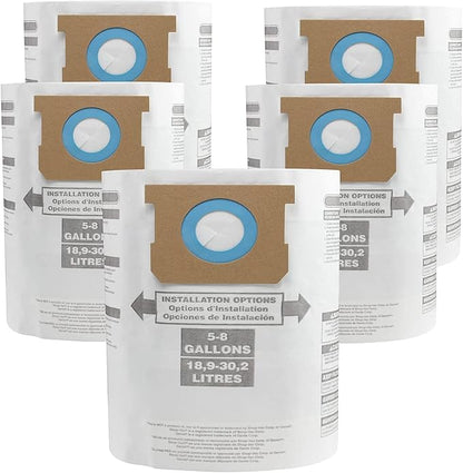 for Shop Vac Bags 5-8 Gallon, Type E 90661 9066133, Type H 90671 9067133; VF2004, VHBS VDBS High- Efficiency Disposable Vacuum Collection Filter Bags 5 Pack