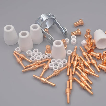 61Pcs PT31 Plasma Cutting Consumables with PT-31 Roller Guide Fit CUT-40 CUT-45 CUT-50D JG-40 LG-40 CT-312 Plasma Cutter Torch Nozzle Electrode Accessories