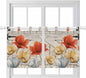 Retro Floral Kitchen Curtains 24 Inch Length, Small Window Curtains Tab Top, Red Yellow Tulips Barm Doors Farmhouse Wooden Light Filtering Short Window Treatments Tier Drapes 27.5"x24" 2 Panel