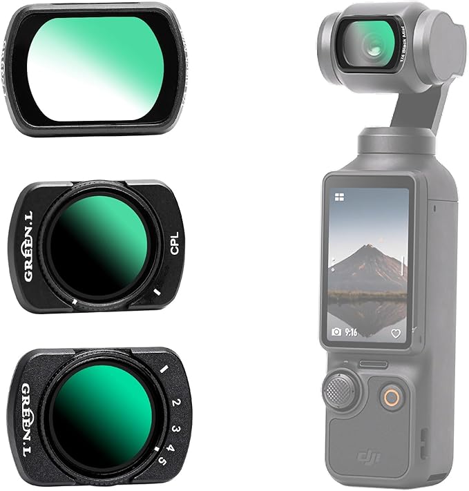 GREEN.L 3 Pack Magnetic Filter Kit for DJI Osmo Pocket 3: Variable ND Filter (ND2-ND32)+CPL+Black Diffusion 1/4, HD Multi-Coated Optical Glass for Cinematic Video