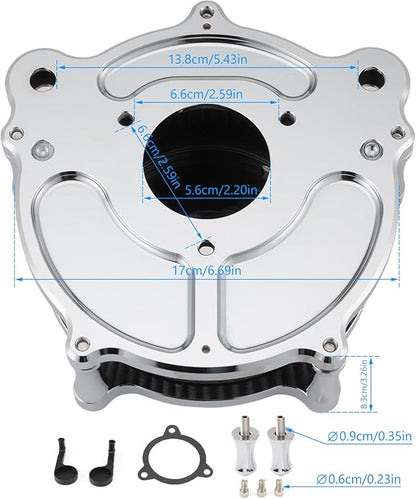 Motorcycle Air Cleaner Skull Style Air Filter with Dustproof Protective Cover Kit for Harley Davidson Touring Trike 2008-16 Softail 2016-17 Dyna 2017 (Chrome)