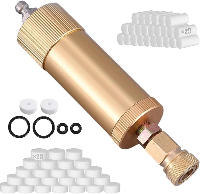 High Pressure PCP Air Filter Oil-Water Separator, 40MPa/5800Psi Inline Moisture Separator with 8mm Quick Connect, Complete Kit with 25 Filters, Sealing Rings & Gaskets for Air Compressor Pump (Yellow)
