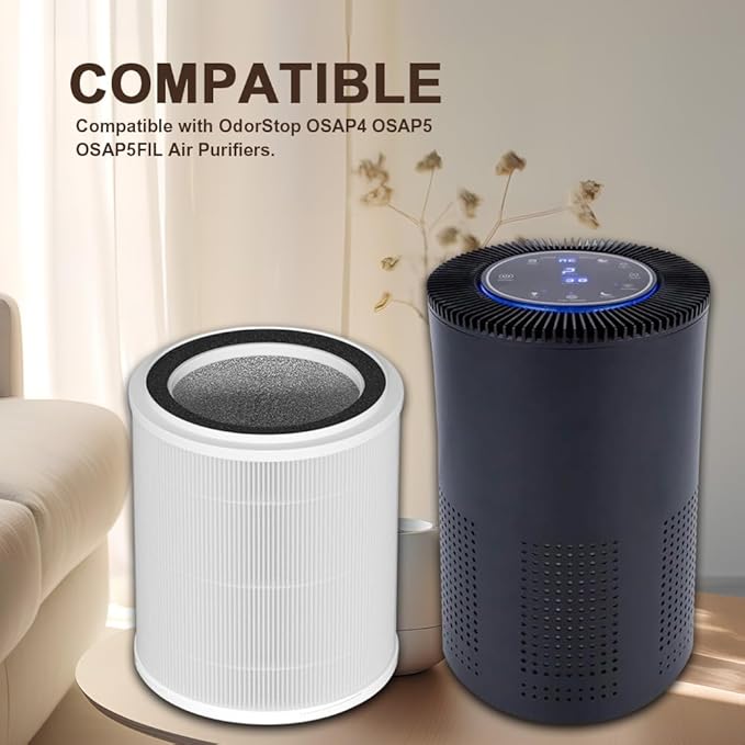 OSAP5FIL True HEPA Filters Replacement Compatible with OdorStop OSAP4 OSAP5 OSAP5FIL Air Cleaner Purifiers, Multi-Stage Filtration with Activated carbon Air Clean Dust VOCs Odor, Pack of 2