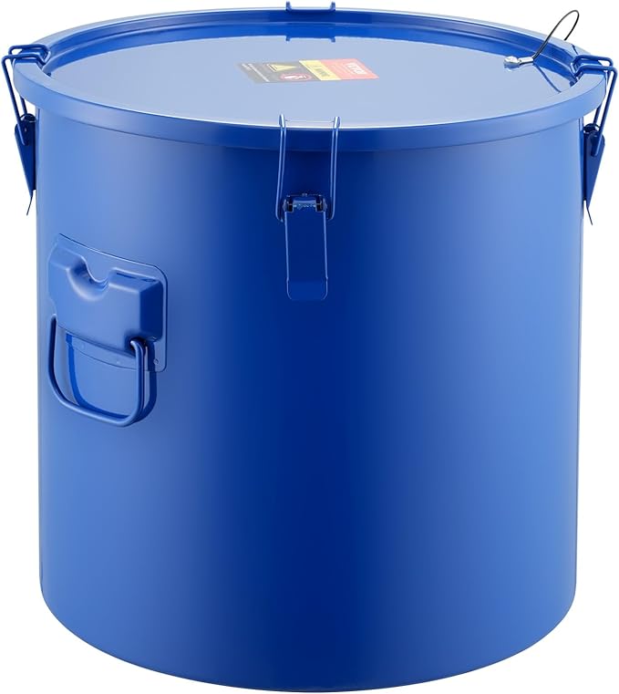 VEVOR Fryer Grease Bucket, 10 Gal Oil Disposal Caddy Carbon Steel Fryer Oil Bucket with Rust-Proof Coating, Oil Transport Container with Lid, Lock Clips, Filter Bag for Hot Cooking Oil Filtering
