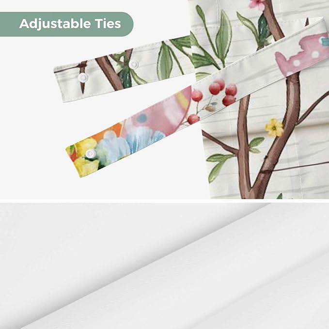 Easter Tie Up Valance Curtains for Windows, Kitchen Curtains Window Shades, Spring Farmhouse Watercolor Bunny Eggs Wood Grain Light Filtering Roman Curtain Valances for Bedroom/Bathroom/Cafe 54"x18"