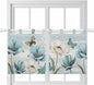 Spring Floral Kitchen Curtains 24 Inch Length, Small Window Curtains Tab Top, Vintage Tulips Flower Butterfly Retro Wood Blue Light Filtering Short Window Treatments Tier Drapes 27.5"x24" 2 Panel