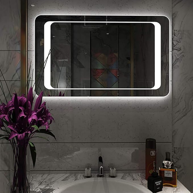 LED Bathroom Mirror with Lights Sensor Switch Illuminated Bathroom Mirror with Demister Pad for Makeup Cosmetic Shaving…