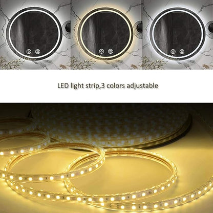 Modern LED Illuminated Bathroom Mirror with Touch Control Switch Demister Pad/3 Color Lights Round Wall Mirror Size: Diameter 50/60/70cm