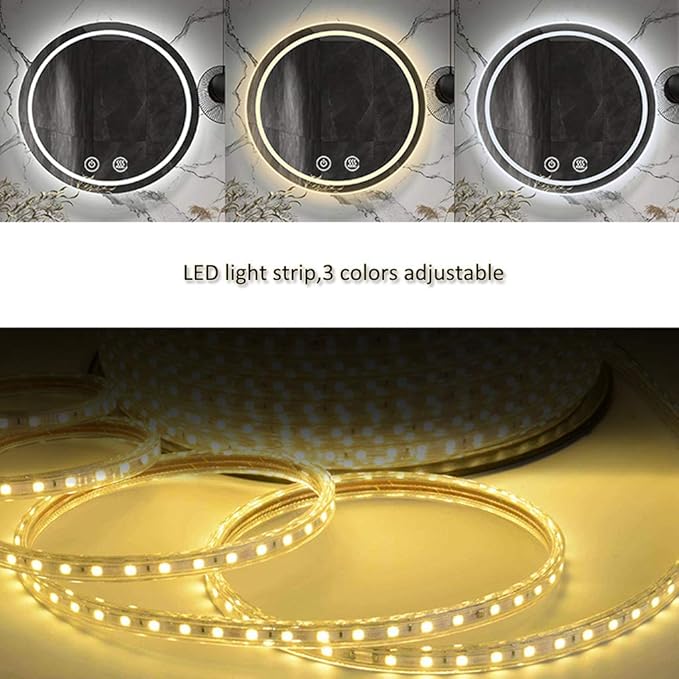 Modern LED Illuminated Bathroom Mirror with Touch Control Switch Demister Pad/3 Color Lights Round Wall Mirror Size: Diameter 50/60/70cm