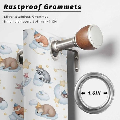 Cartoon Animals Outdoor Curtains for Patio Raccoons Rabbits Moon Waterproof Outside Curtains with Grommet Top Weatherproof Curtain for Cabana Pergola Gazebo, 1 Panel, 54" W x 84" L